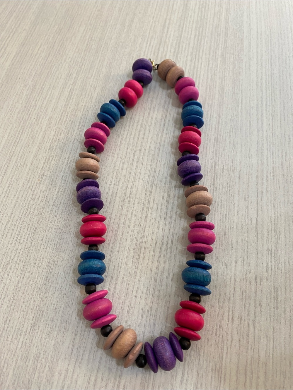 Multicolor Beaded Statement Necklace - Pink, Blue, Purple, Tan - Picture 4 of 4